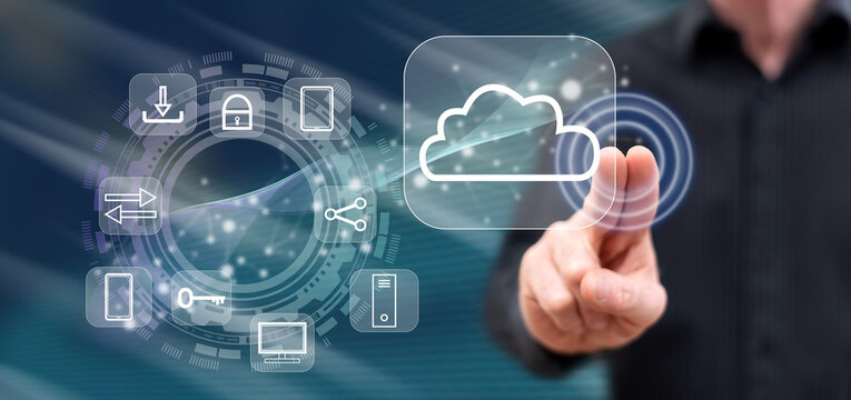 Man touching a cloud computing concept