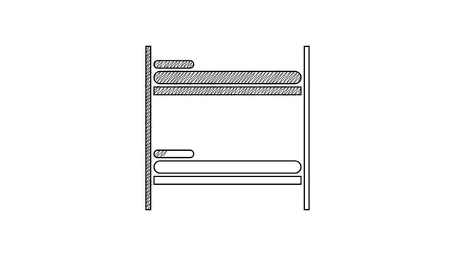 Black line Bunk bed icon isolated on white background. 4K Video motion graphic animation