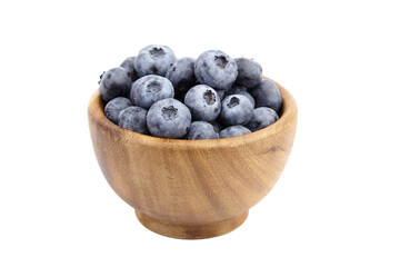 Blueberry in wooden bowl isolated on white background