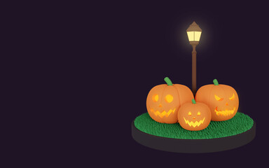 3d rendering of halloween party background template with pumpkin.