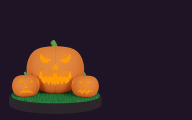 3d rendering of halloween party background template with pumpkin.