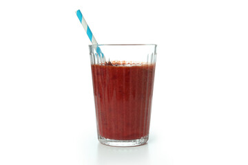 Glass of cherry smoothie isolated on white background