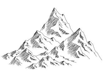 Mountain top graphic black white isolated landscape sketch illustration vector