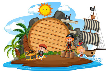 Pirate island with an empty banner isolated on white background © brgfx