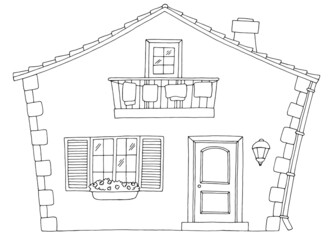 House exterior graphic black white isolated sketch illustration vector 