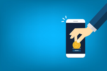 Online donation using charity application on smartphone. Modern charity, donation concepts. Flat design illustration	