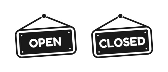 Hanging Open And Closed Signs - Vector Illustration Icons - Isolated On White Background