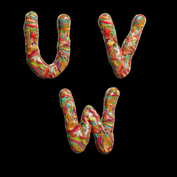 Oil paint multicolor splotchy alphabet - letters U-W