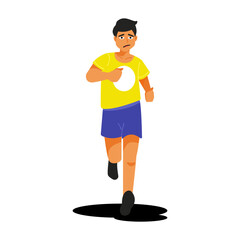 Flat vector illustration in cartoon style, isolated exhausted runner on white background
