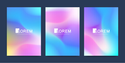 Fototapeta premium Trendy abstract mockup pastel colorful gradient art holographic templates in A4 size. Suitable for posts, banners design and layout design template for brochure. Vector fashion backgrounds.