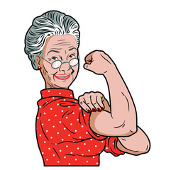 Portrait of grandmother, girl power, we can do it, strong woman, poster, social 