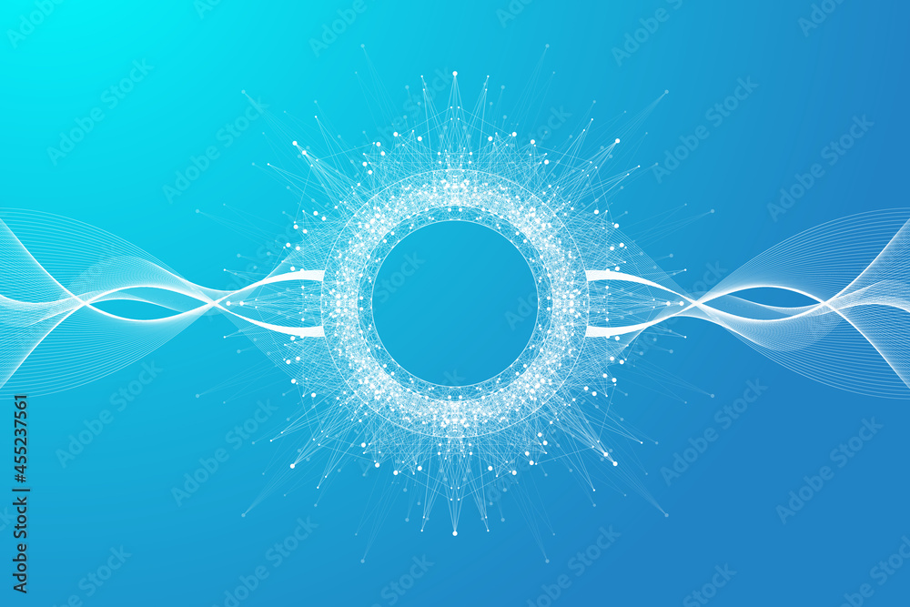 Fototapete Quantum technology concept. Sphere explosion background. Deep learning artificial intelligence. Big data algorithms visualization quantum explosion vector illustration