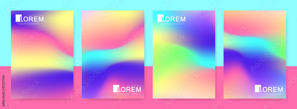Poster Trendy abstract colorful gradient art holographic templates in A4 size. Suitable for posts, banners design and layout design template for brochure. Vector fashion backgrounds.