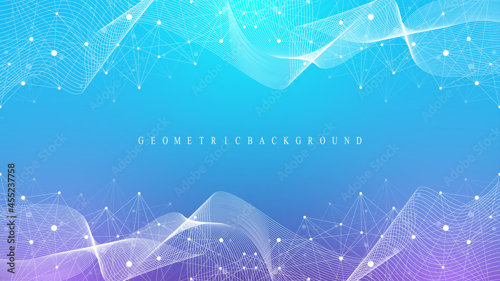 Aufkleber Digits abstract background with connected line and dots, wave flow. Digital neural networks. Network and connection background for your presentation. Graphic polygonal background. Vector illustration