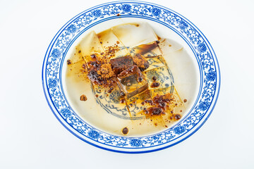 Ice jelly in a bowl on white background