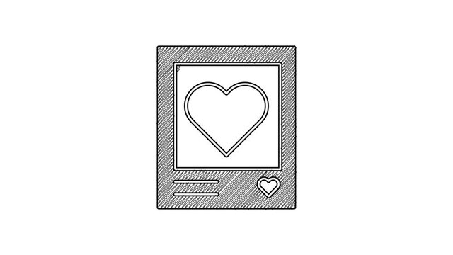 Black line Blanks photo frames and hearts icon isolated on white background. Valentines Day symbol. 4K Video motion graphic animation