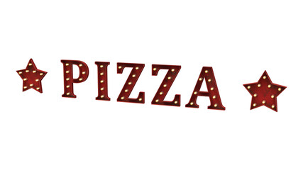 sign with bulbs, pizza, 3d render