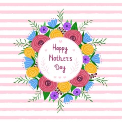 flower wreath with Mother's Day vector. Illustration for printing, backgrounds, wallpapers, covers, packaging, greeting cards, posters, stickers, textile, seasonal design. Isolated on white background
