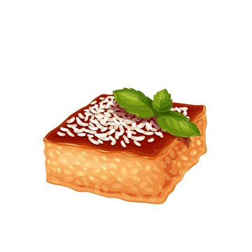 Revani traditional turkish dessert, Turkish cuisine cake vector illustration.