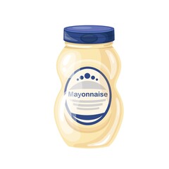 Mayonnaise in jar. Colored illustration in cartoon style.