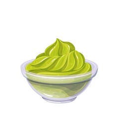 Wasabi sauce in bowl. Colored illustration in cartoon style.