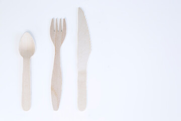 Eco friendly bamboo cutlery set on white background. Zero waste concept.