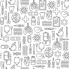 Seamless pattern with outline medical icons - 455241513