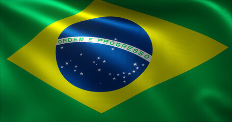 Fototapeta premium Brazil Flag, Brazilian Flag with waving folds, close up view, 3D rendering