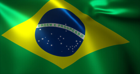 Fototapeta premium Brazil Flag, Brazilian Flag with waving folds, close up view, 3D rendering