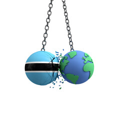 Botswana flag ball hits planet earth. Environmental impact concept. 3D Render
