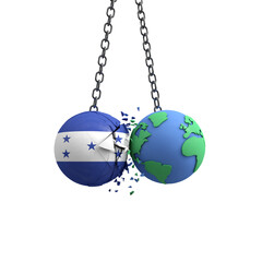 Honduras flag ball hits planet earth. Environmental impact concept. 3D Render