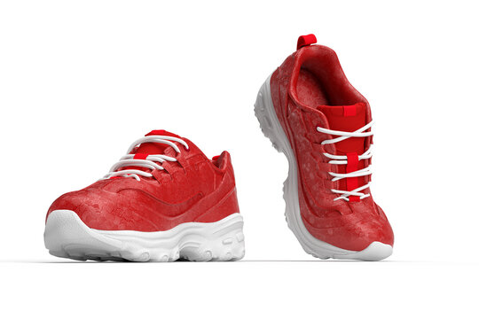 A pair of classy sports shoes in red color. 3D illustration