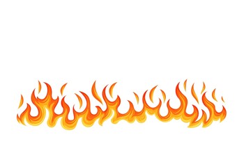 Fire flame. Hot flaming element. Bonfire and fiery border decorative element. Red and orange blaze vector illustration.