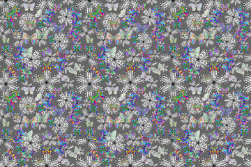 seamless raster pano with doodles on colorful background