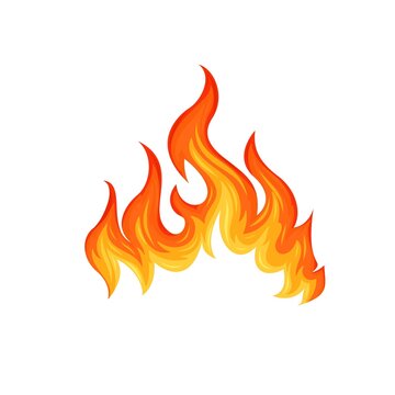 Fire flame. Hot flaming element. Bonfire decorative element. Red and orange blaze vector illustration.