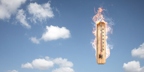 Thermometer on fire - Global warming concept - obrazy, fototapety, plakaty