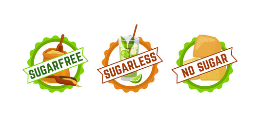 Sugar free sign symbol, vector illustration. Graphic logo for healthy product label set, organic natural diet ingredient. Less, no sugar badge f