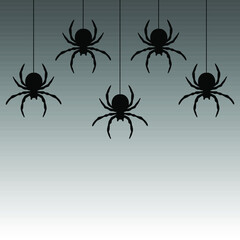 Black spiders hanging on a web.  Vector illustration. Follow other spiders patterns in my collection.