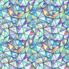 Abstract geometric triangles seamless pattern. Watercolor hand drawn texture