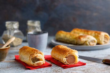 Traditional sausage bread made from pastry dough and a pork meat sausage.