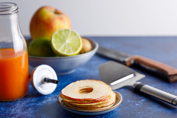 Healthy dried apple chips. Vegan dried apple chips, a healthy snack.