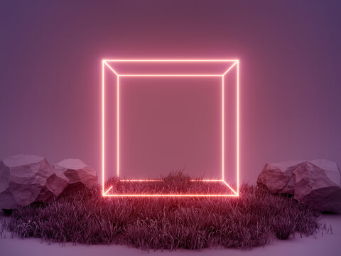 Abstract scene product presentation neon cube