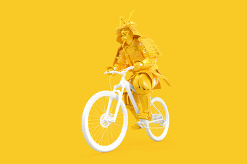 Obraz premium Samurai cycling on bike. 3D illustration