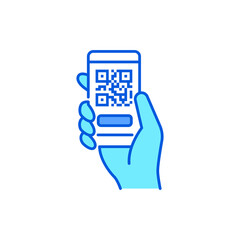 Mobile application, QR code scanning in smartphone color line icon. City transport rental. Pictogram for web, mobile app, promo. UI UX design element