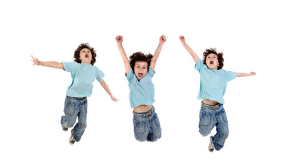 Sequence of three different jumps of a cheerful boy