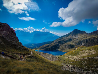 high mountain lake adamello brenta, italy, dolomites