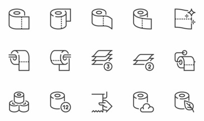Set of Vector Line Icons Related to Toilet Paper and Paper Towels. Editable Stroke. 48x48 Pixel Perfect.