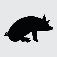 Pig Silhouette, Pig Isolated On White Background