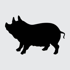 Pig Silhouette, Pig Isolated On White Background