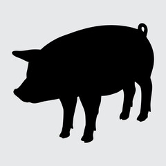 Pig Silhouette, Pig Isolated On White Background